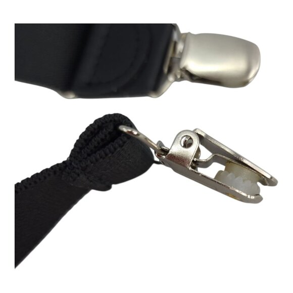 Mens Black Adjustable Clip-On Suspenders Elastic Straps 1 1/4" Wide - Picture 4 of 6